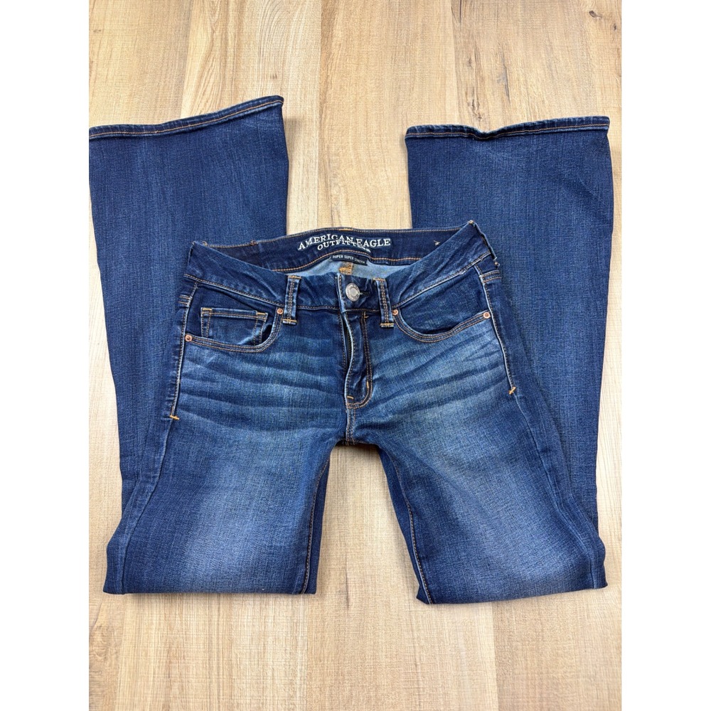 Y2K Low Rise American Eagle Boho Artist Flare Jeans Womens 4 Short Super Stretch